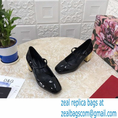 Dolce  &  Gabbana Heel 6.5cm Patent Leather Mary Janes Black with DG Karol Heel 2021